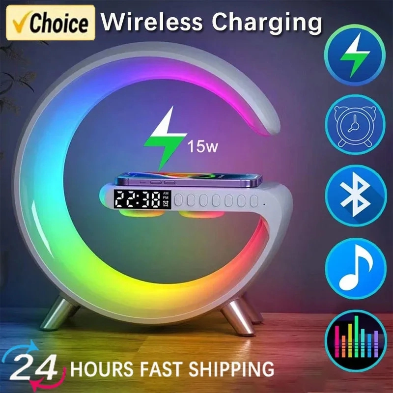 5IN1 Smart Wireless Charger Table Lamp Bluetooth Speaker Alarm Clock RGB Colorful Atmosphere Lights