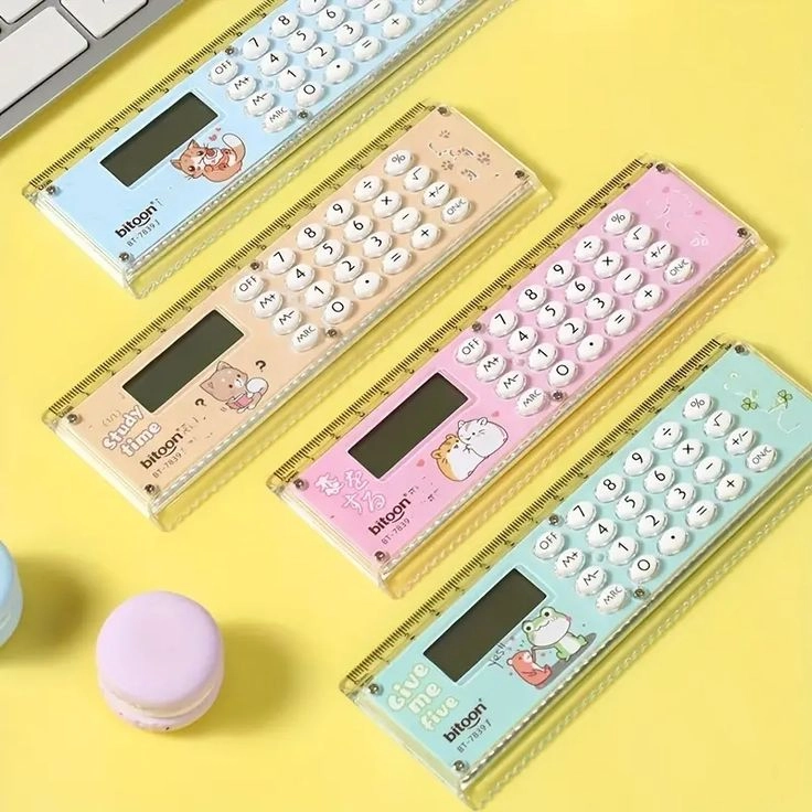 Cute fun ruler calculator personality creative lovely dual-purpose folding belt computer ruler 15cm