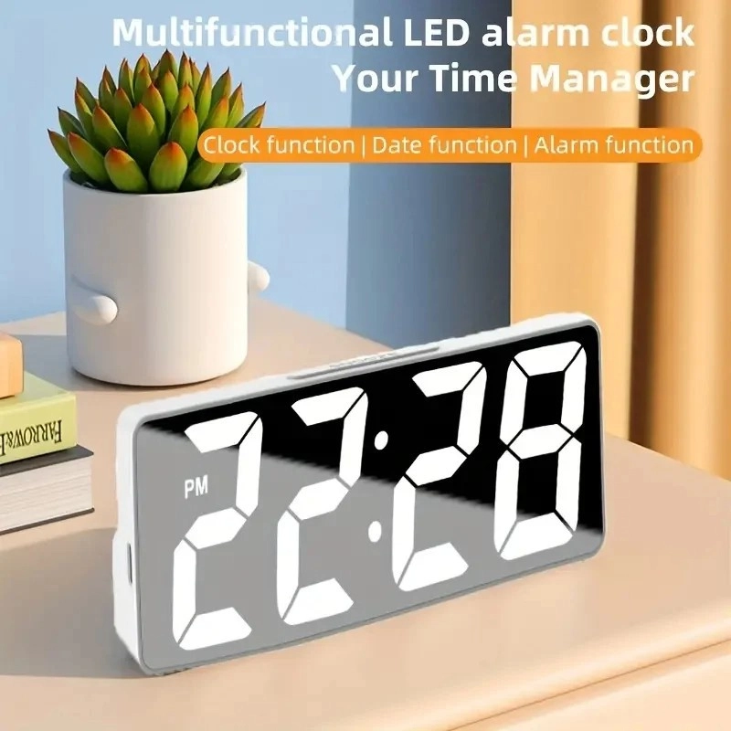 LED Mirror Digital Alarm Clock Table Clock Desktop Clock With Temperature Display